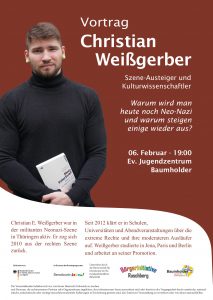 Plakat zeigt Christian Weißgerber mit Buch in den Händen.