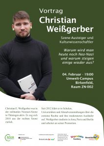Plakat zeigt Christian Weißgerber mit seinem Buch in den Händen