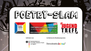 Vorschaubild zum video Poetry-Slam - darauf auch jeweils das Logo des Kusntvereins, der Partnerschaft und des JAM